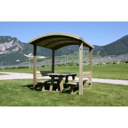 Masa si banci cu acoperis acoperit din lemn glulam va225