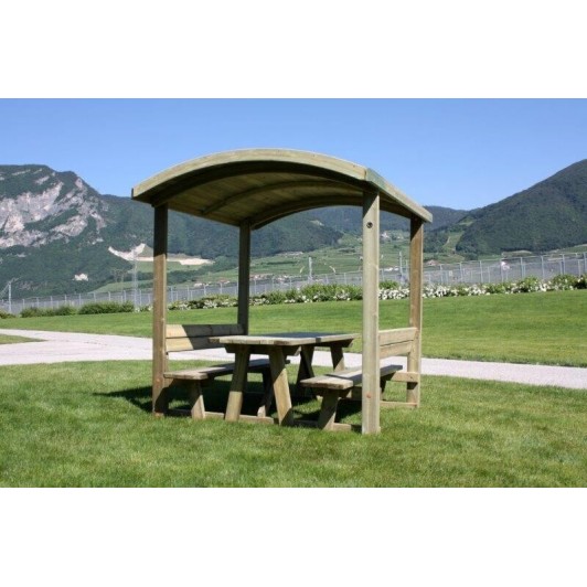 Masa si banci cu acoperis acoperit din lemn glulam va225